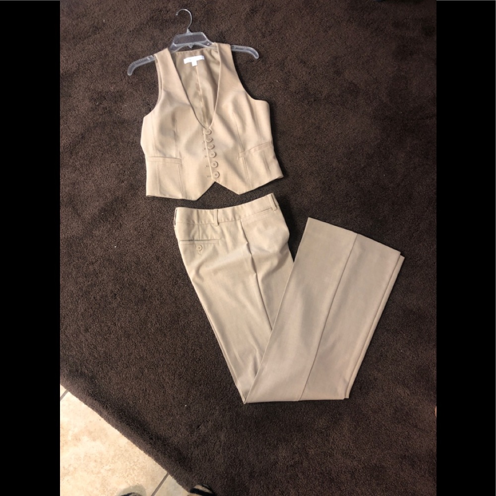 New York and Company tan pantsuit.